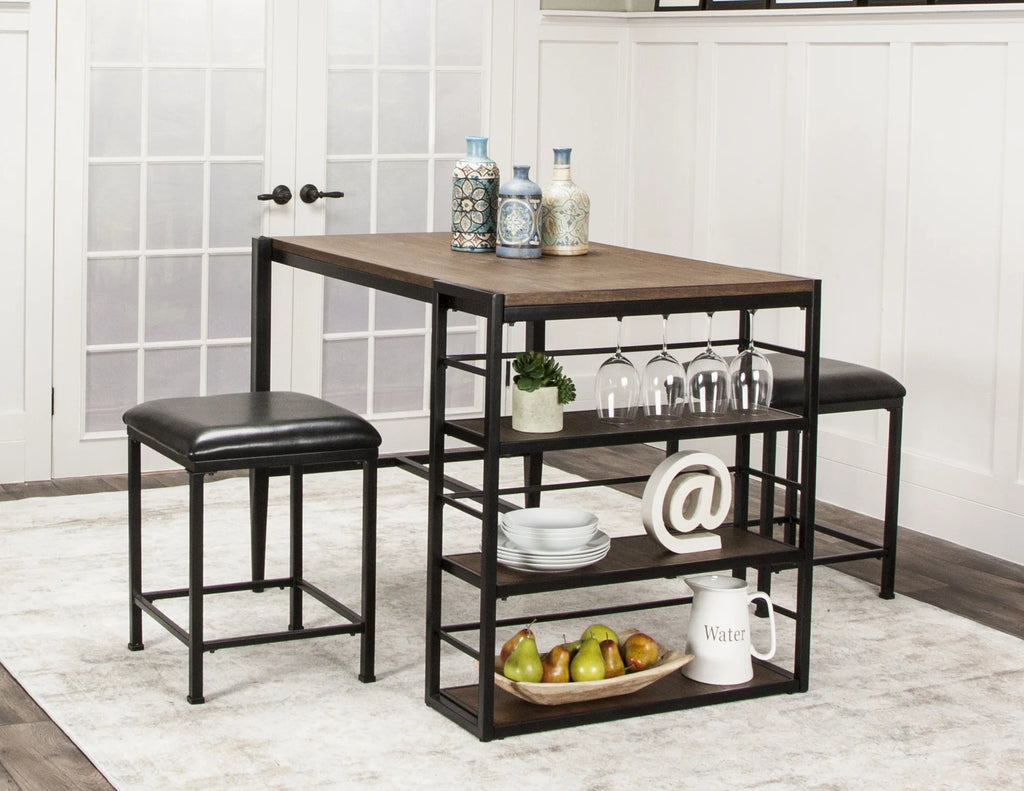 Rustic Elm Industrial 3 Piece Counter Height Pub Table Set E34803