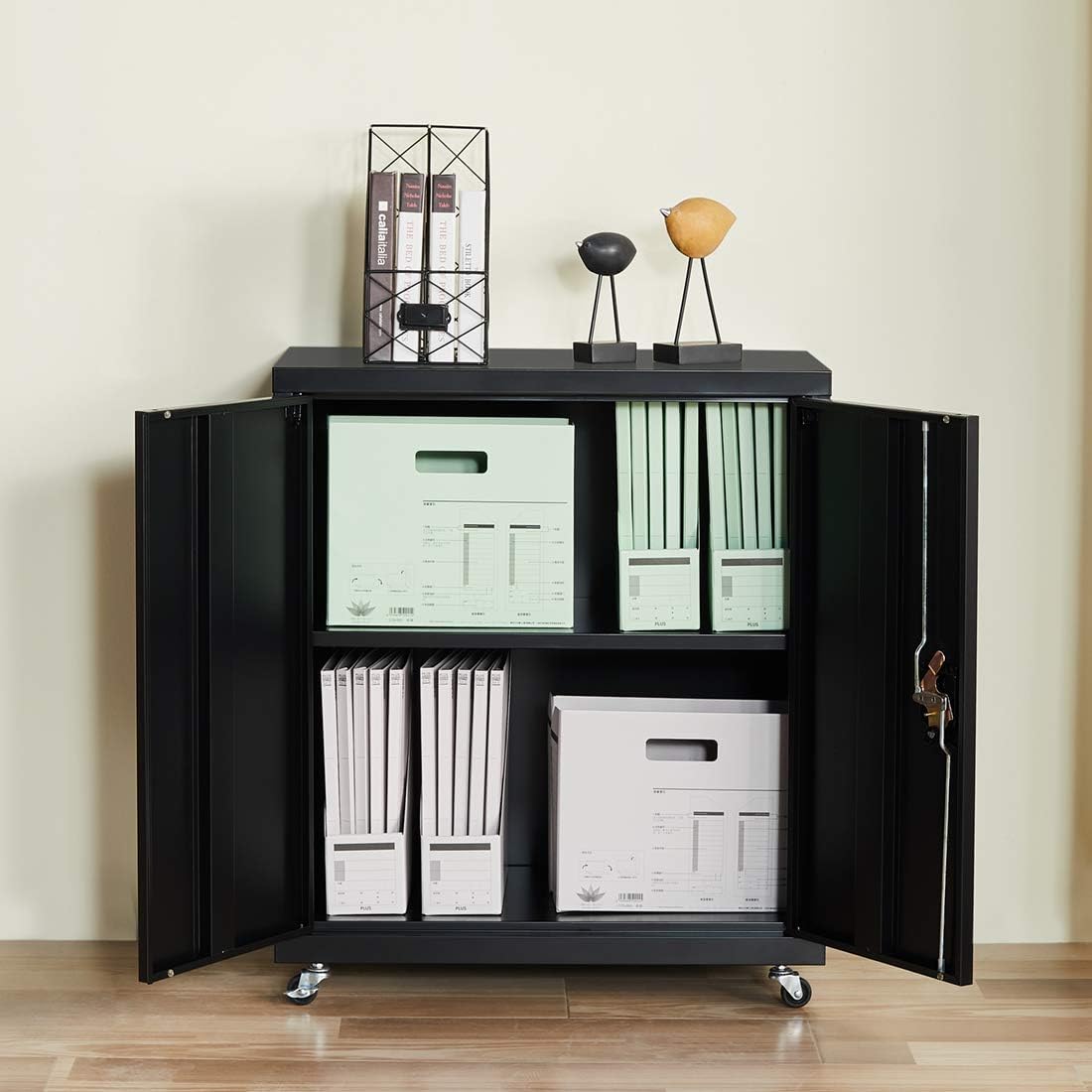 Black Metal Storage Cabinet with Wheels T197