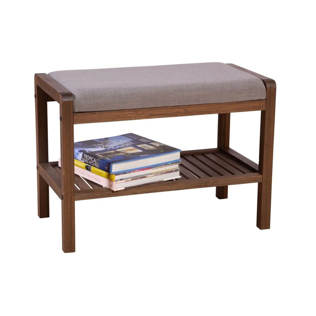 Solid Bamboo Padded Bench Dark Brown B992653