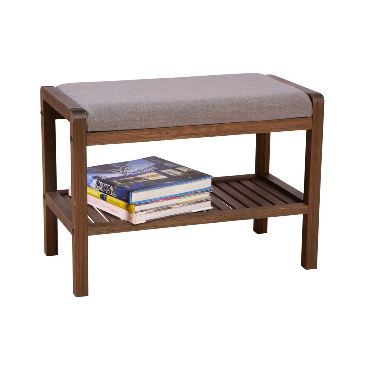 Solid Bamboo Padded Bench Dark Brown B992653