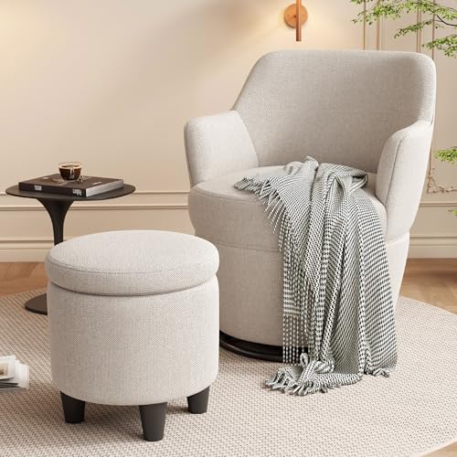 Beige 360 Swivel Accent Chair with Ottoman P96284