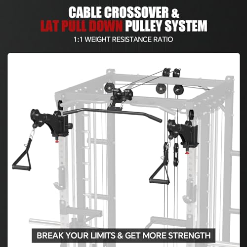 Smith Machine with Smith Bar, Power Cage Squat Rack with Lever Arm, Leg Press, LAT Pull Down System, Cable Crossover Machine D531