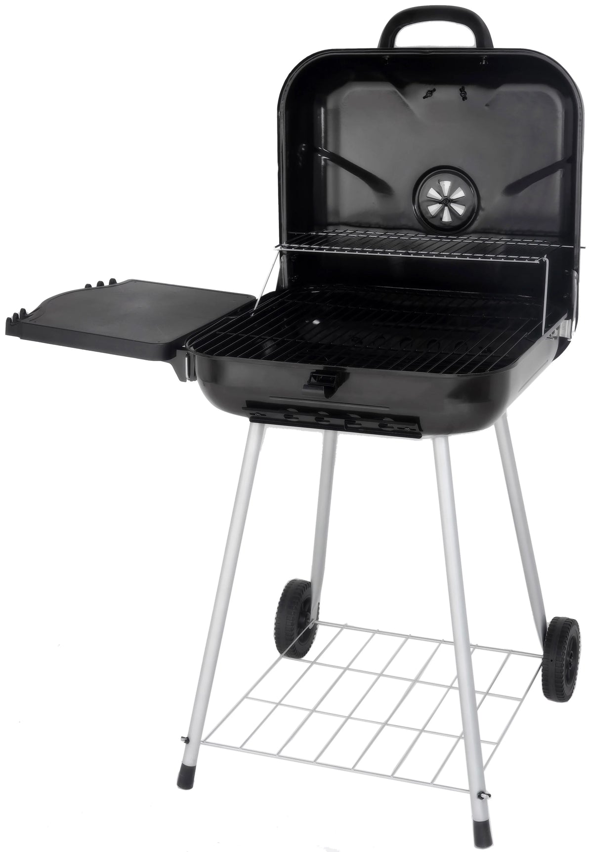 22 Square Steel Charcoal Grill with Foldable Side Shelf, Black Y625