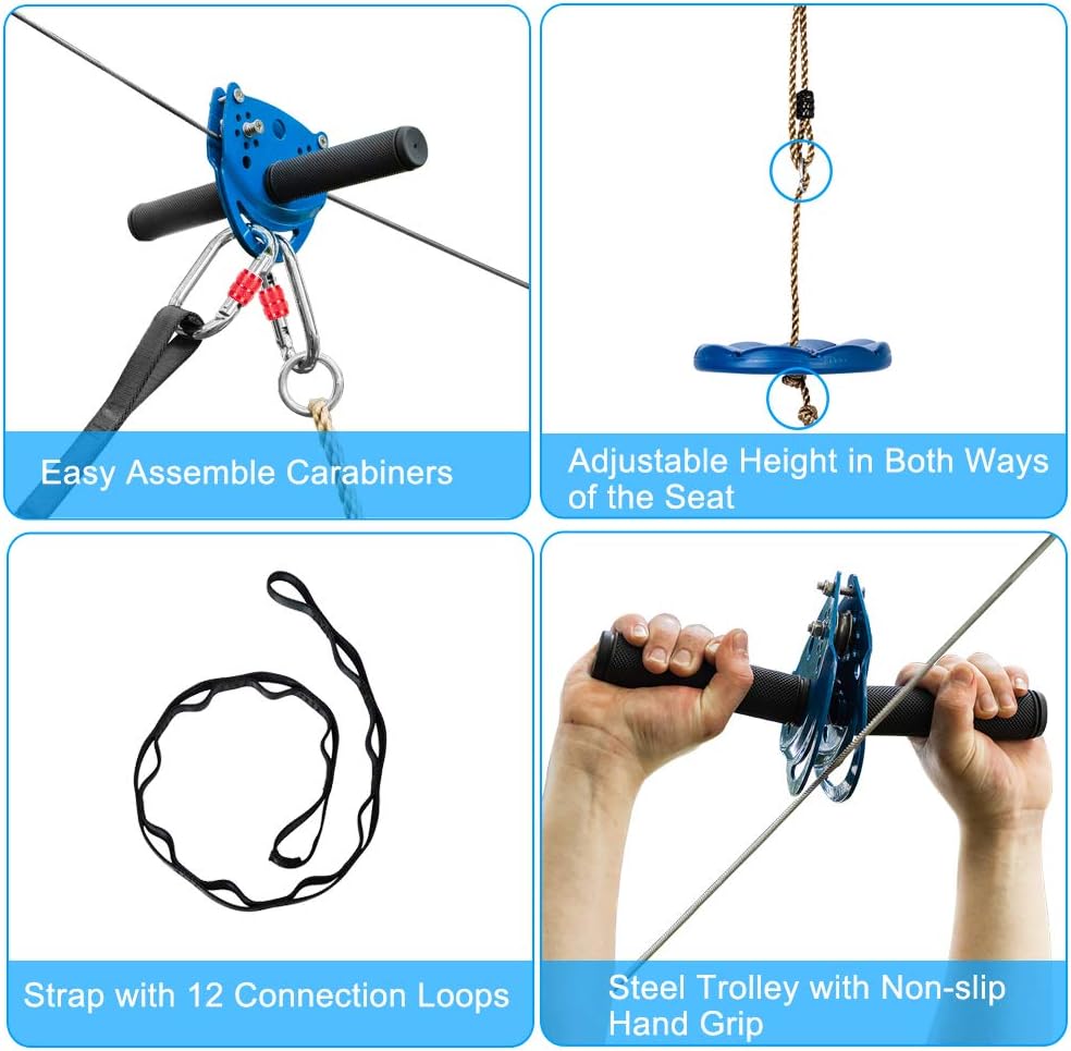 304 Stainless Steel Cable Zip Line Kit with Detachable Trolley (200ft) J84908
