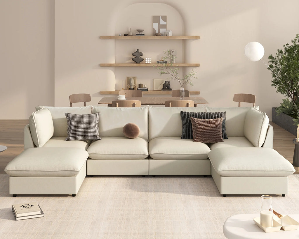 Large U-Shape Sectional Sofa with Removable Ottomans K394