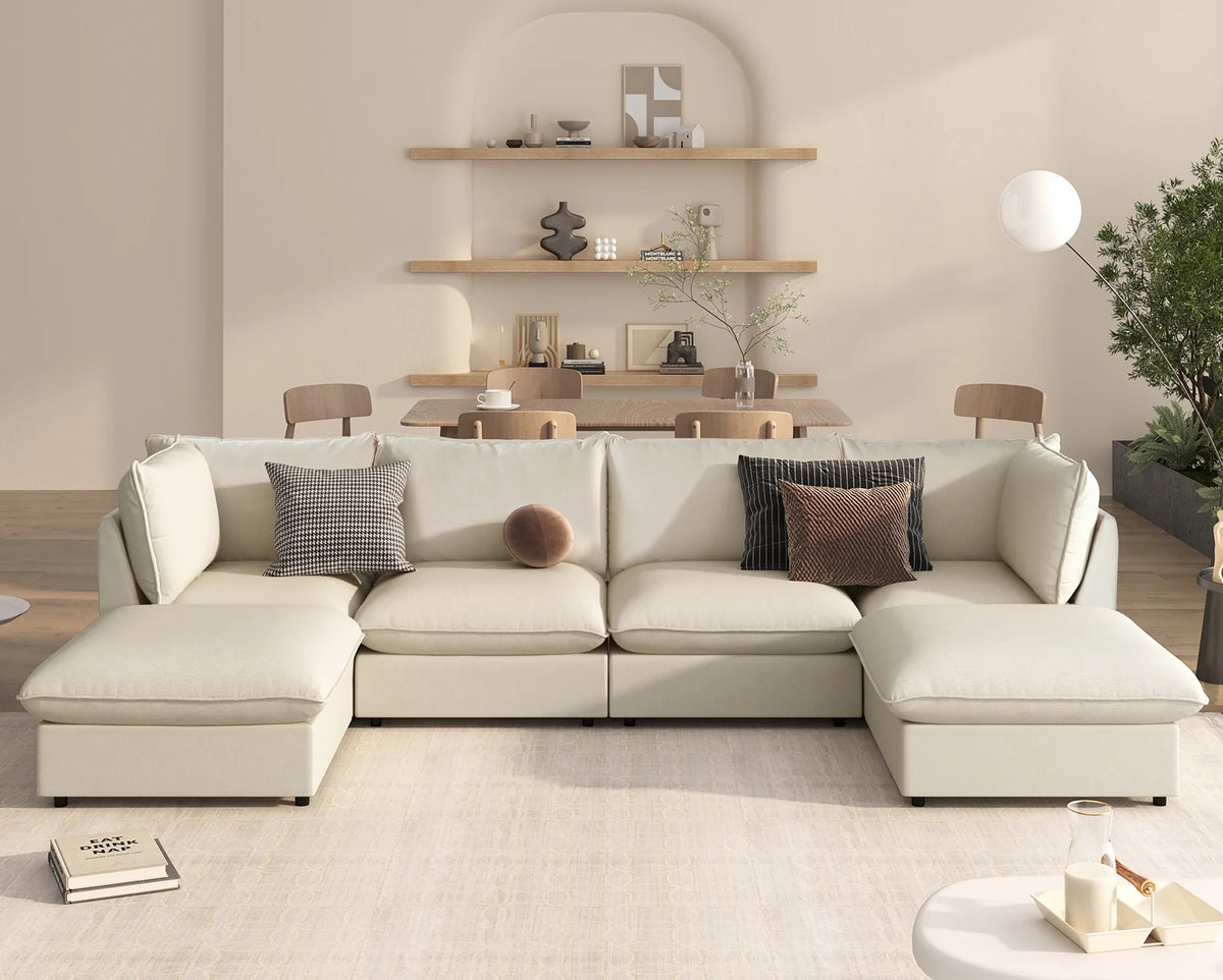 Large U-Shape Sectional Sofa with Removable Ottomans K394