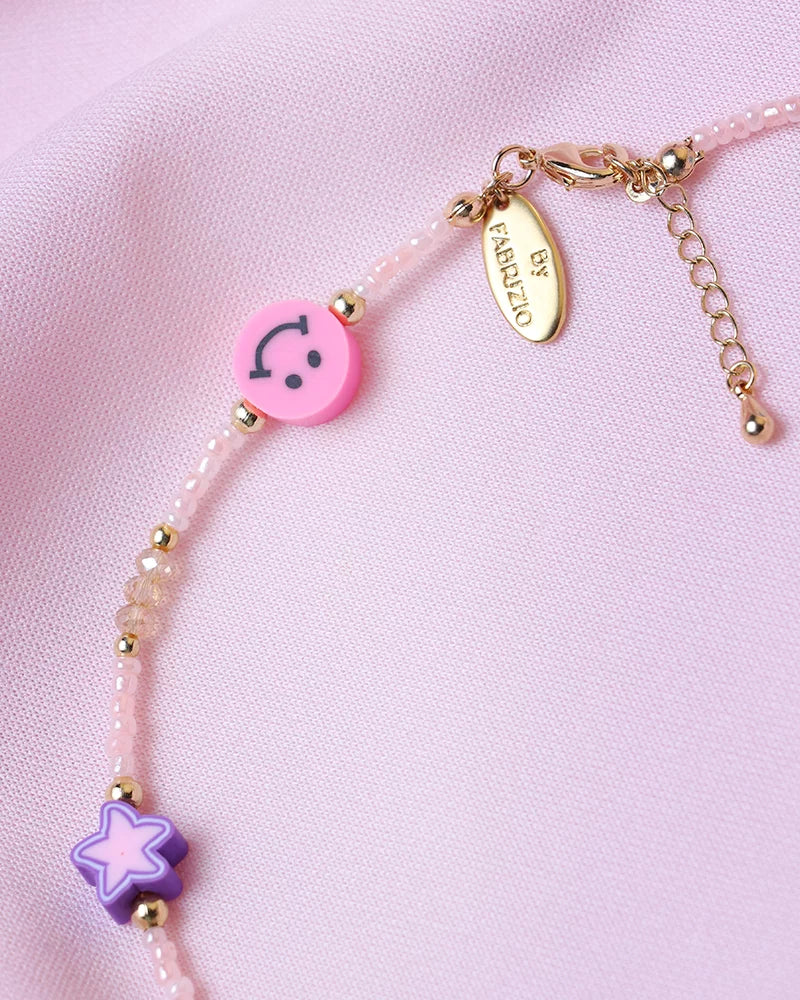 White Heart Charm & Mini Pink Crystal Necklace C957701