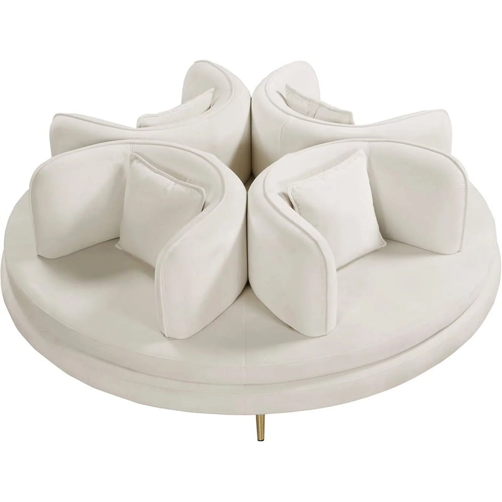 Cream Velvet Roundabout Sofa with Gold Iron Legs L977983