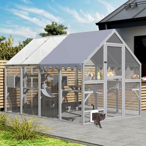Grey Extra Large Wooden Outdoor Cat Enclosure with Canopy O9157