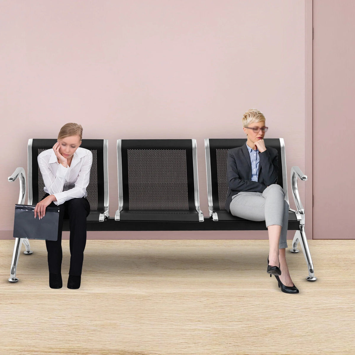 Black 3-Seat Waiting Room Chair with Arms H379450