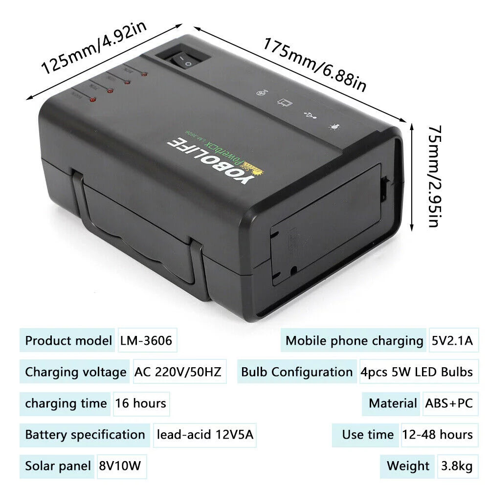 Solar Panel Generator System Portable Home Kit LED Light 12V USB Charger Camping D2632