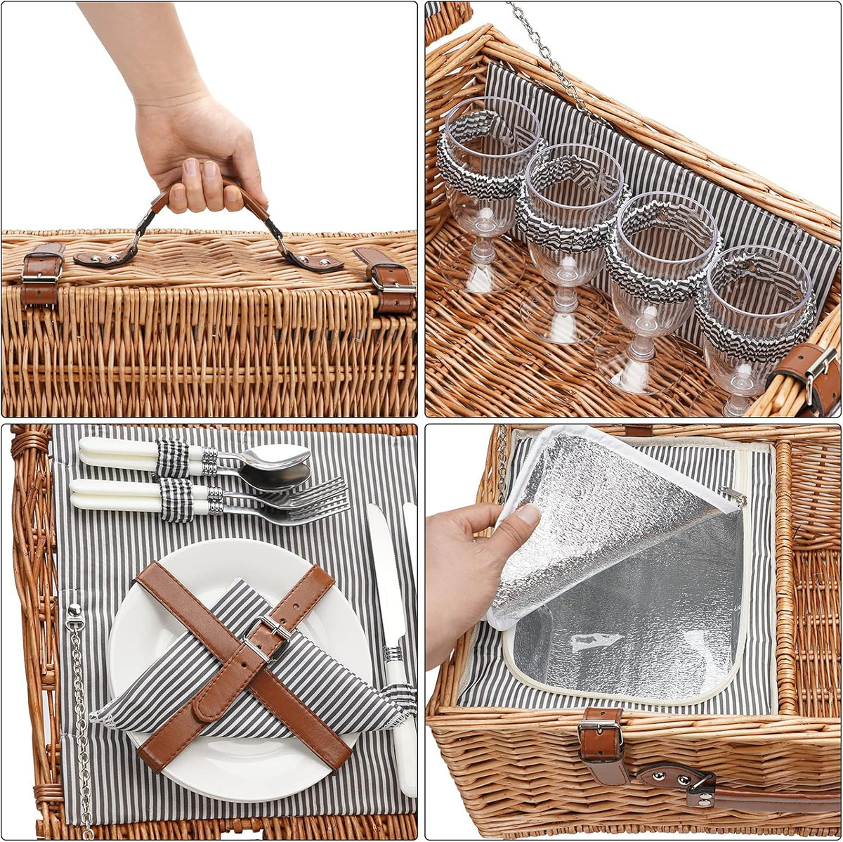 Large Willow Wicker Picnic Basket Set with Insulated Compartment Z956267