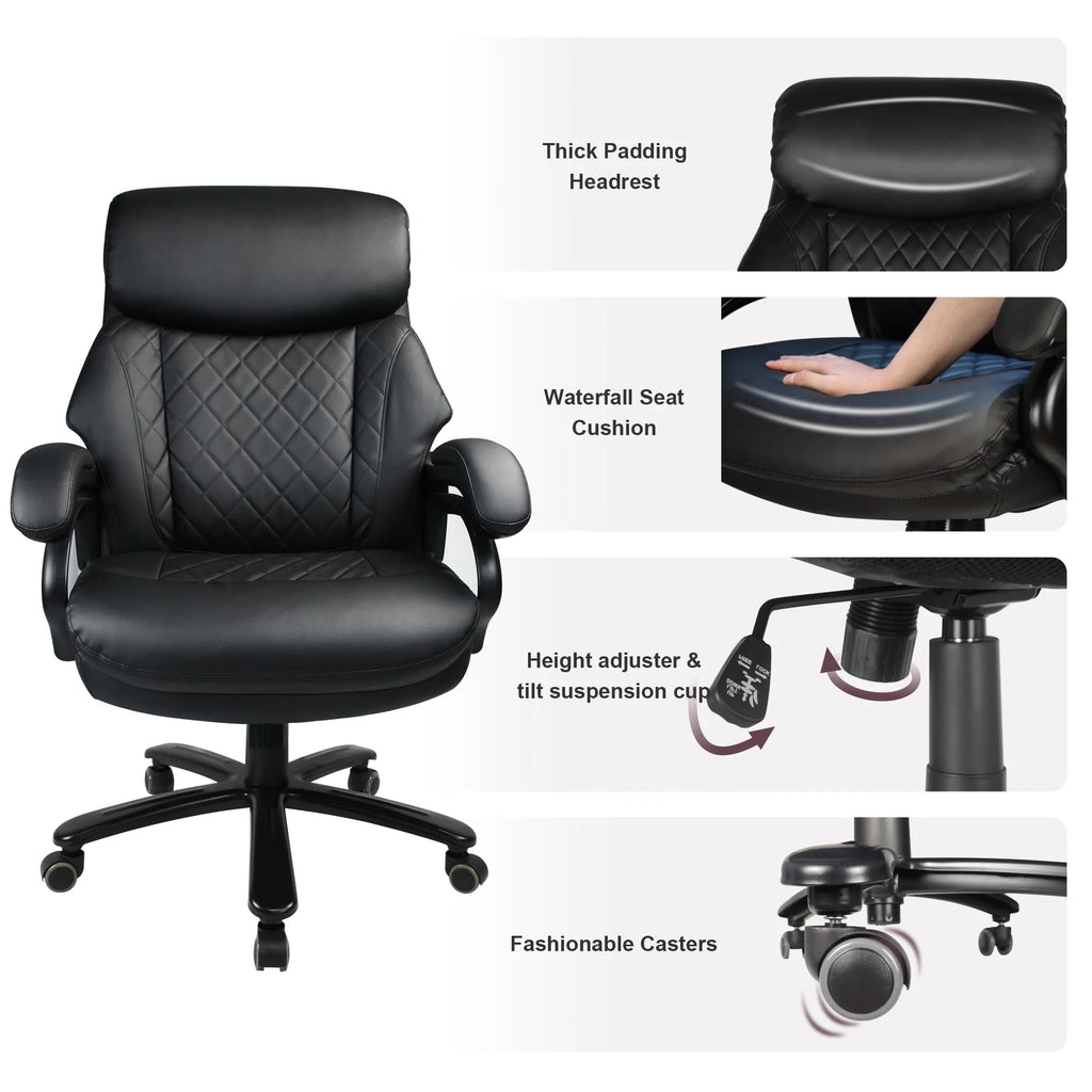 Heavy Duty High Back Ergonomic Leather Office Chair, Black L109863