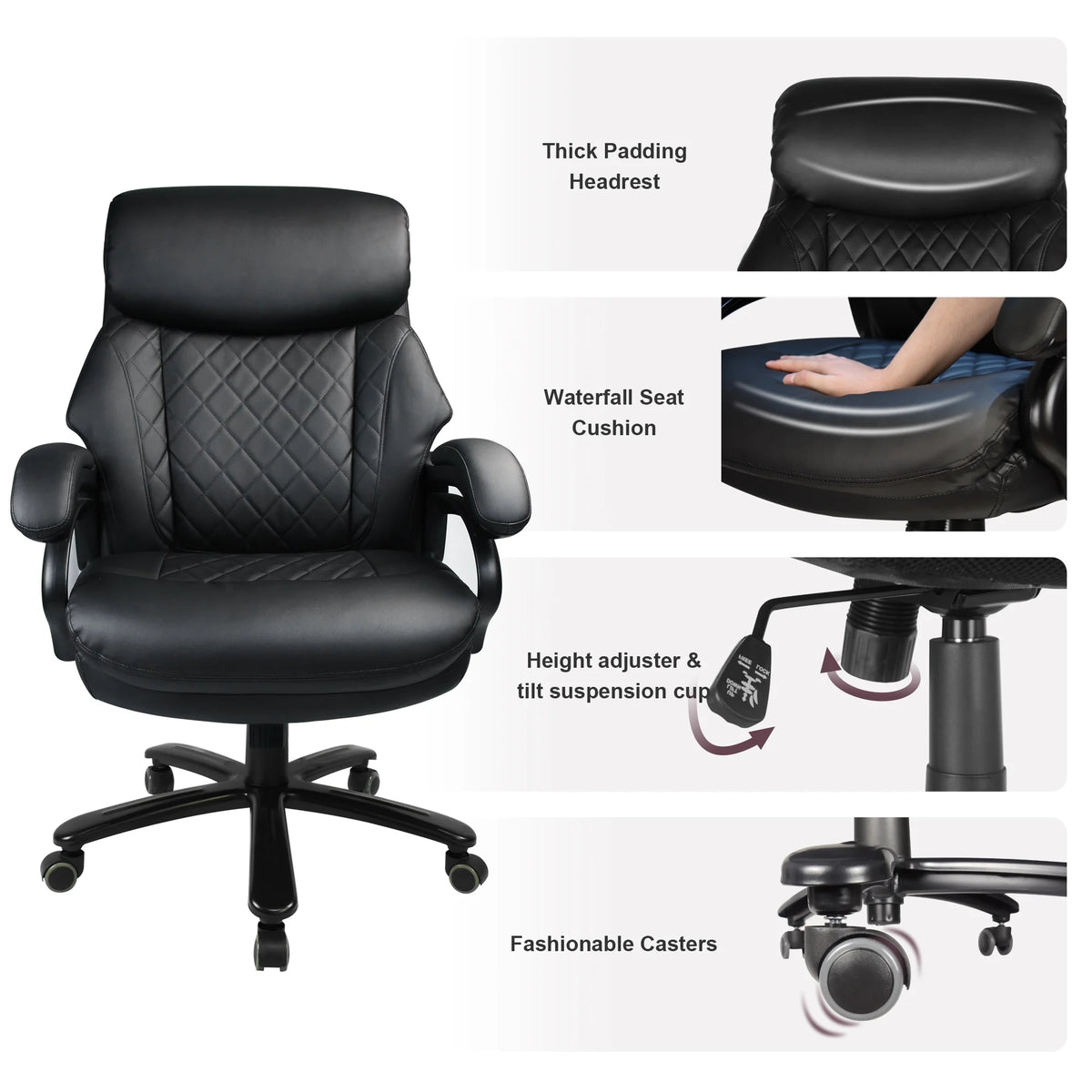 Heavy Duty High Back Ergonomic Leather Office Chair, Black L109863