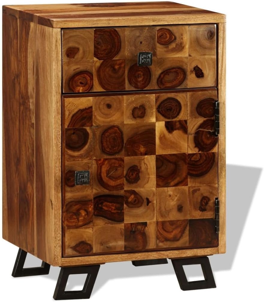 Solid Sheesham Wood Nightstand with Drawer A825