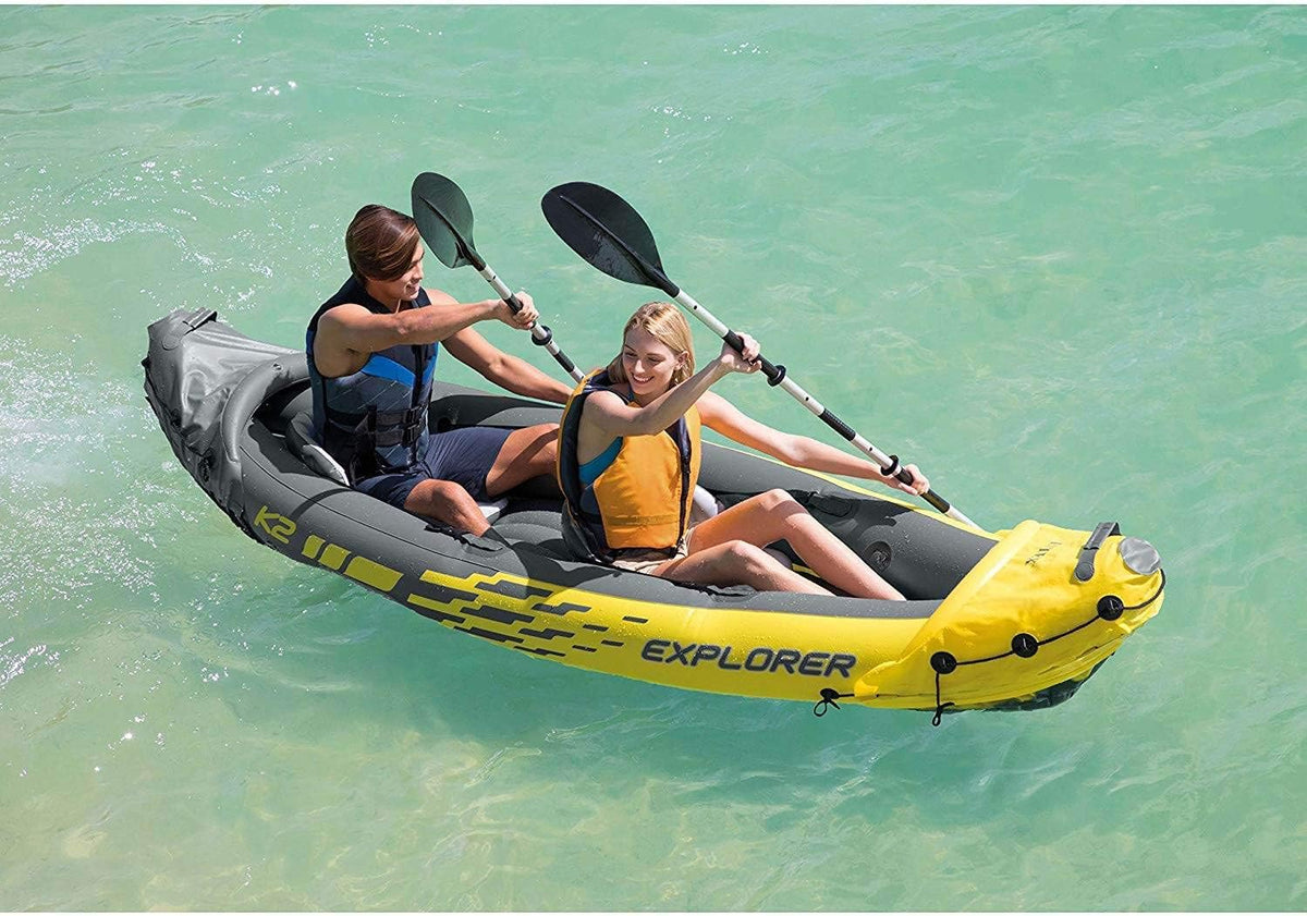 Yellow 2 Person Inflatable Kayak with Aluminum Oars & Air Pump N610