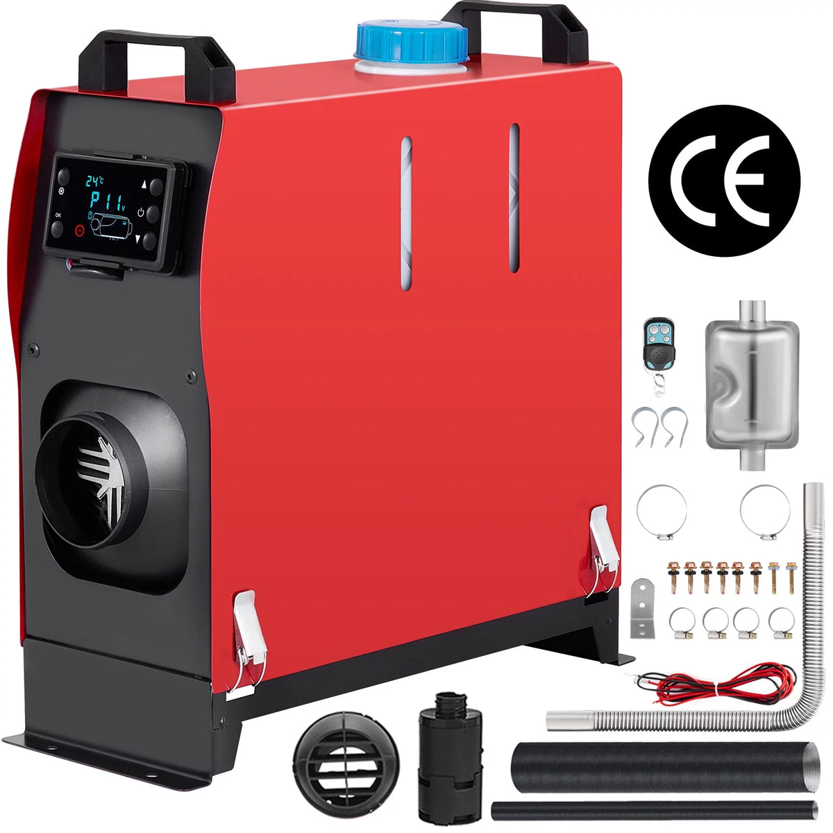 12V 5KW Diesel Air Heater with Black LCD Switch, Muffler, Wireless Control C615