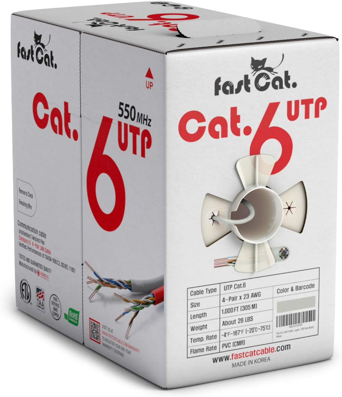 Cat6 Ethernet Cable 1000ft 23 AWG Solid Bare Copper Yellow R403718