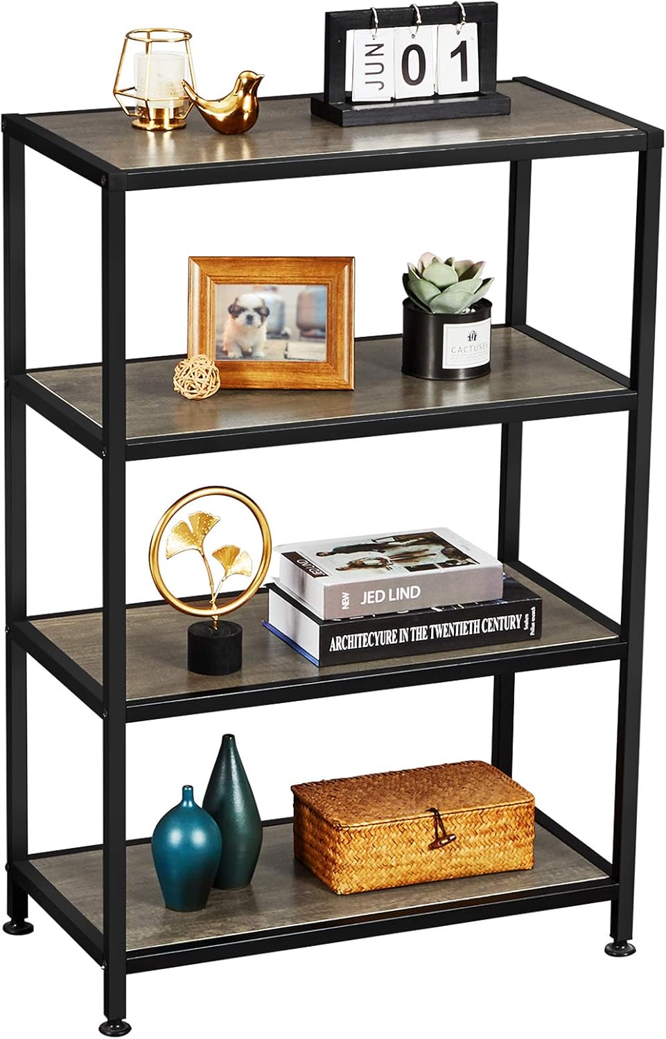 4-Tier Industrial Bookshelf with Metal Frame D82711