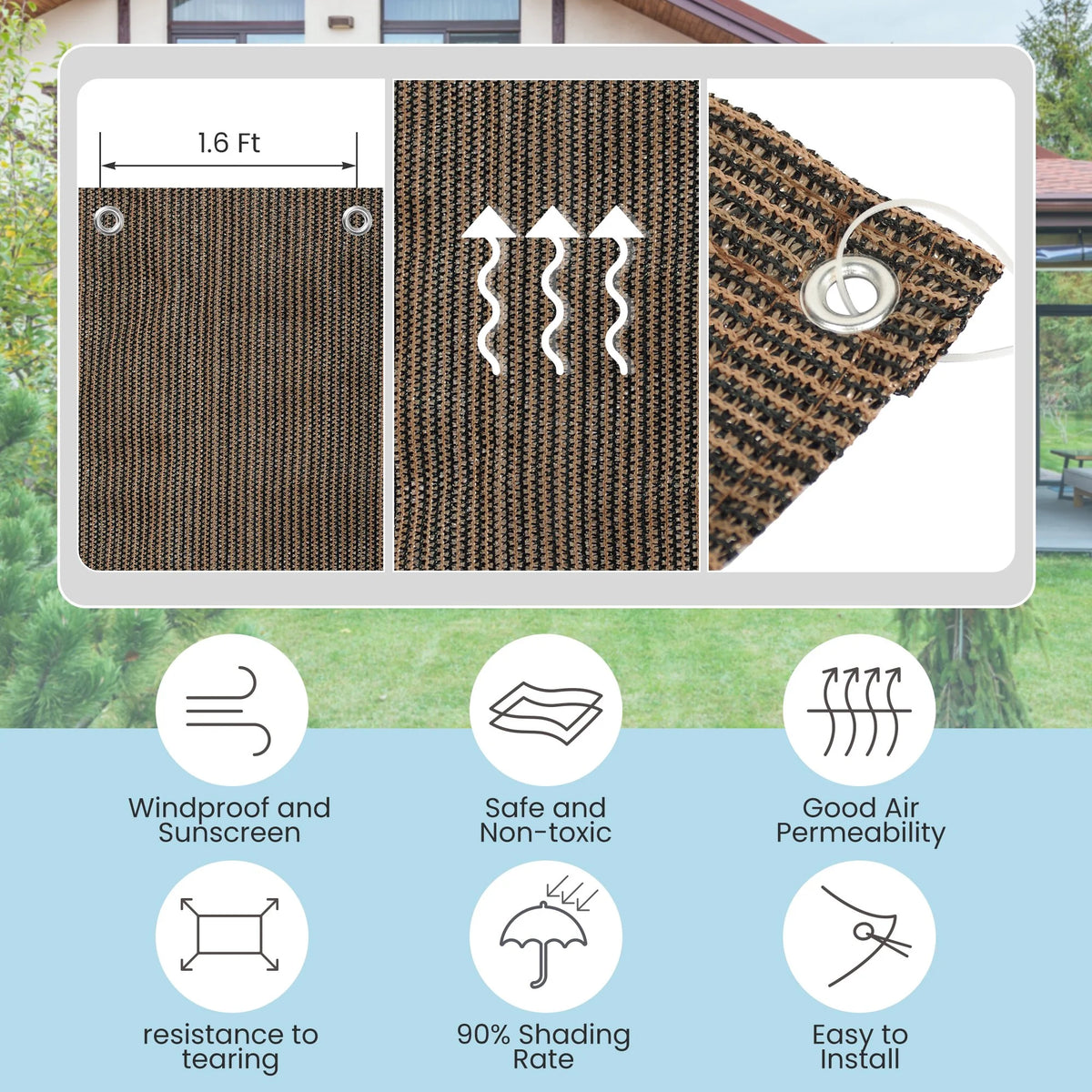 Mocha 6x10 FT Shade Cloth Privacy Screen H27554