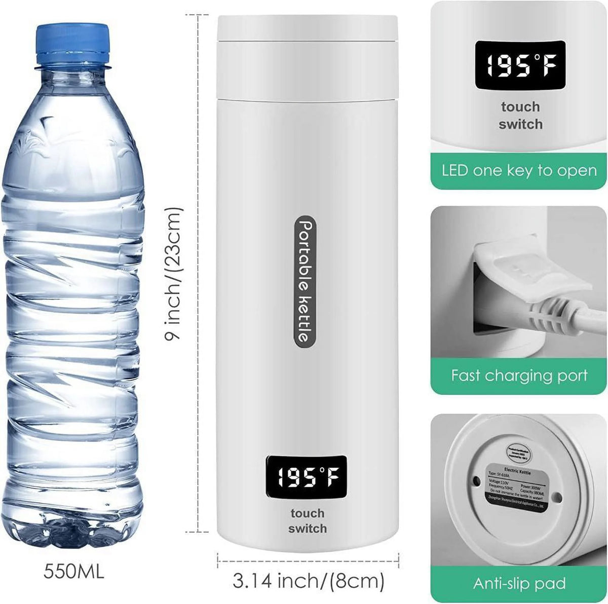 Portable Electric Kettle 380ml Temperature Settings U31483