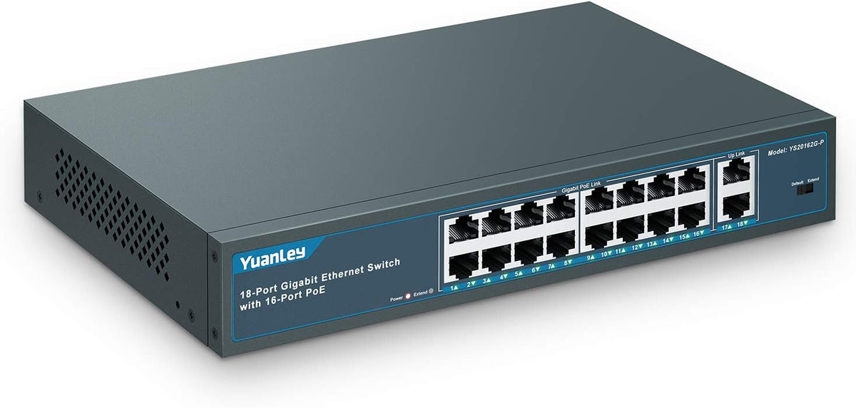 18 Port Gigabit PoE Switch, 250W, Metal Unmanaged Network Switch F244