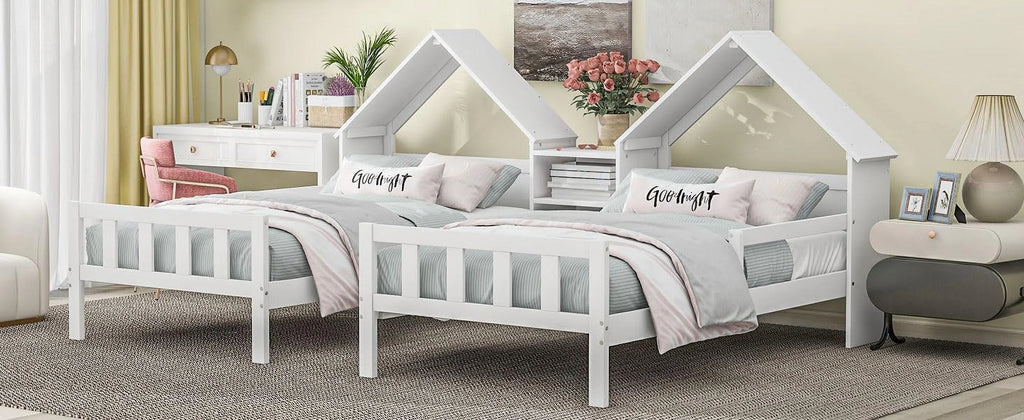 White Double Size Platform Bed with House-Shaped Headboard D365