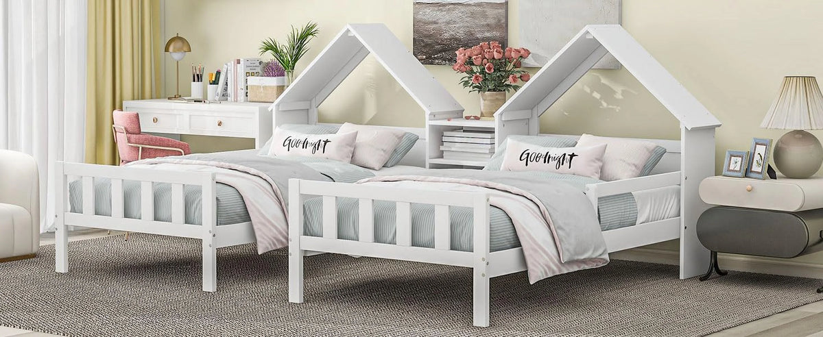 White Double Size Platform Bed with House-Shaped Headboard D365