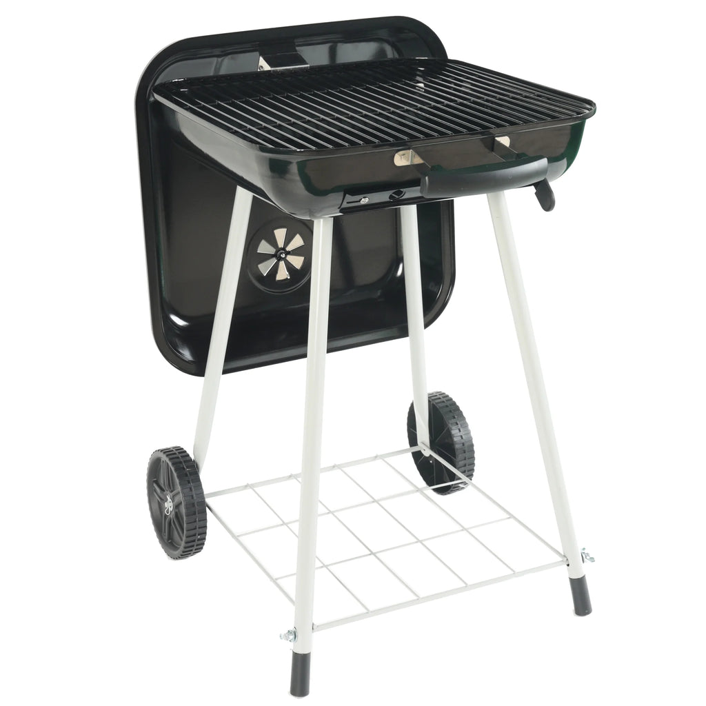 Square Steel Charcoal Grill with Wheels, Black T58787