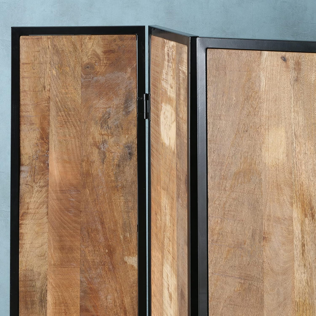 Iron Framed Mango Wood 3 Panel Room Divider P980
