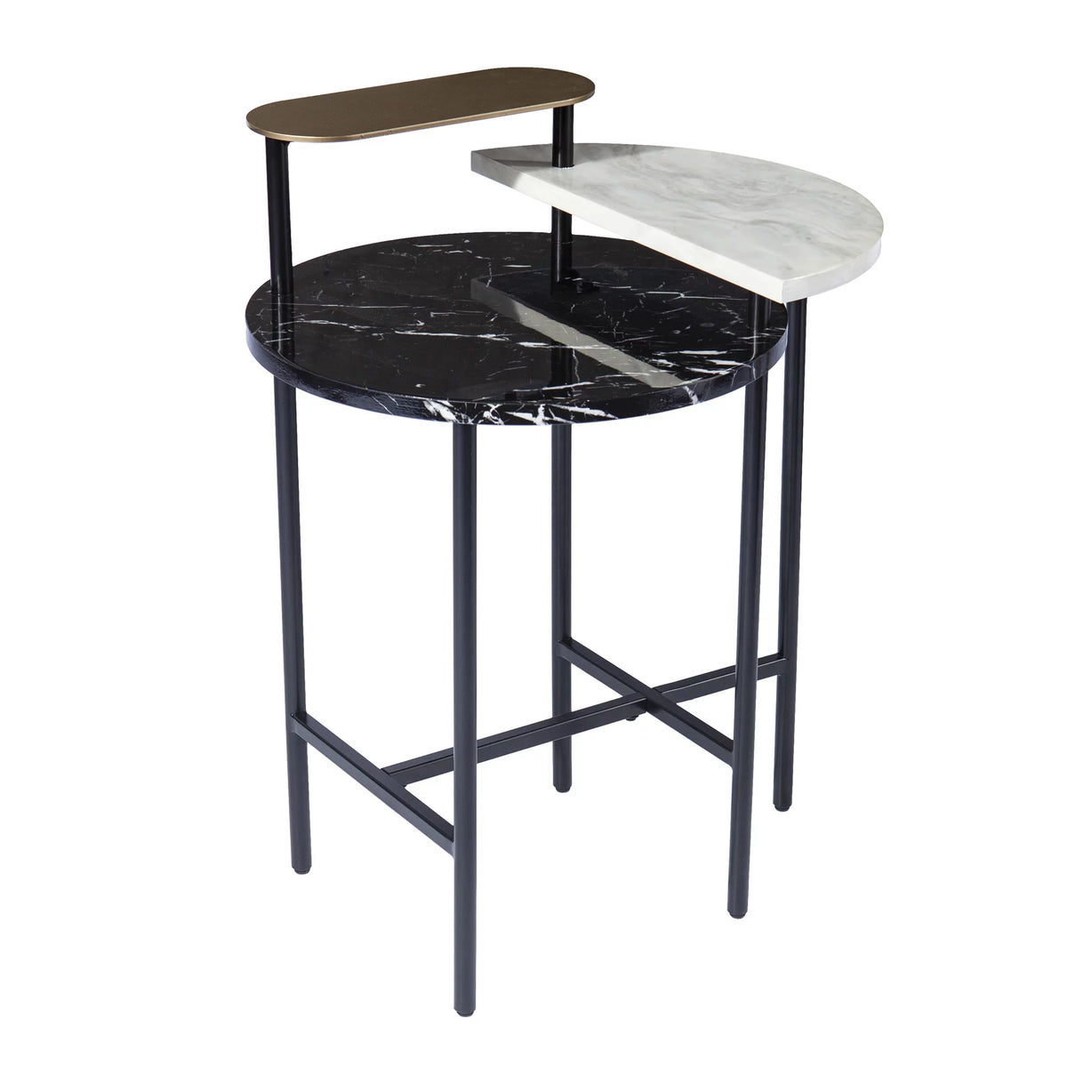 28.5" Black White Gold Faux Marble End Table with Storage I176