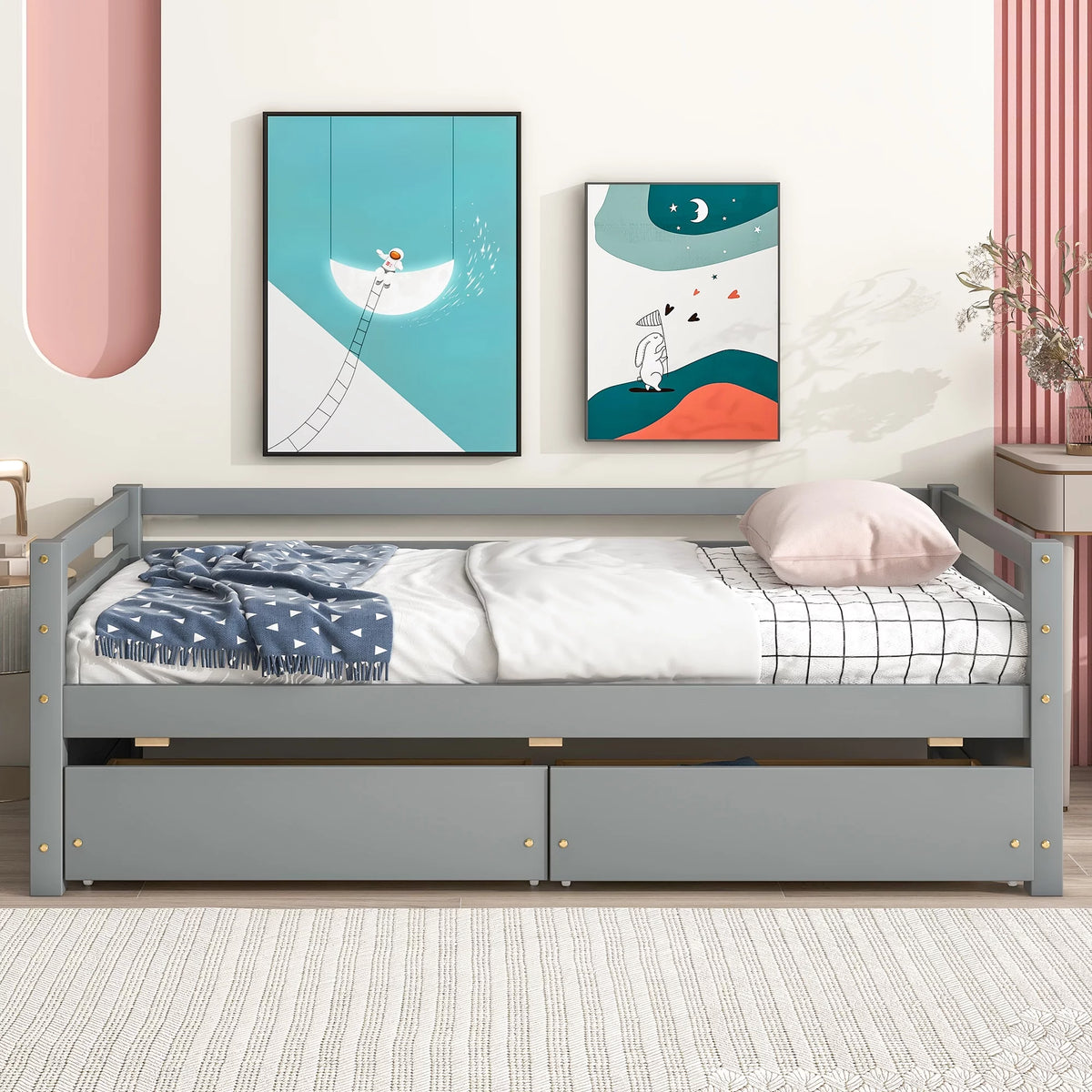 Gray Twin Daybed with 2 Storage Drawers I26574