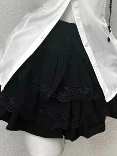 Vintage-Style Shirt, Vest & Mini Skirt Three-Piece Set T4673