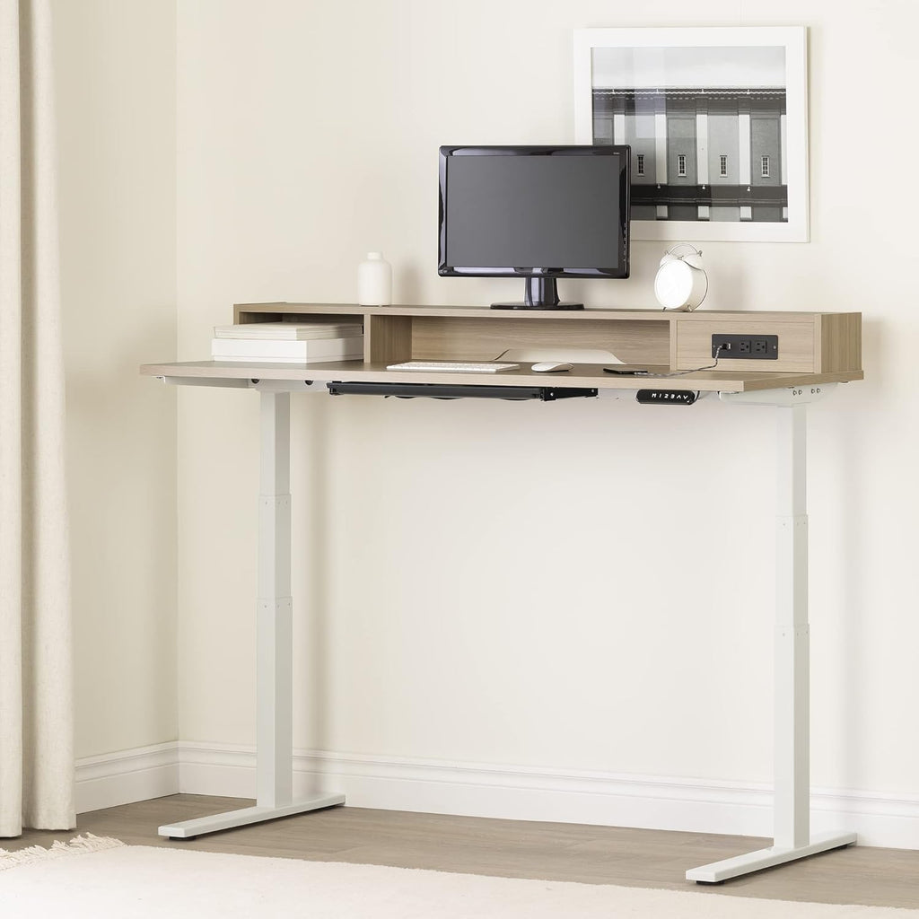 Adjustable Height Standing Desk with Built In Power Bar Soft Elm and Matte Black N380871