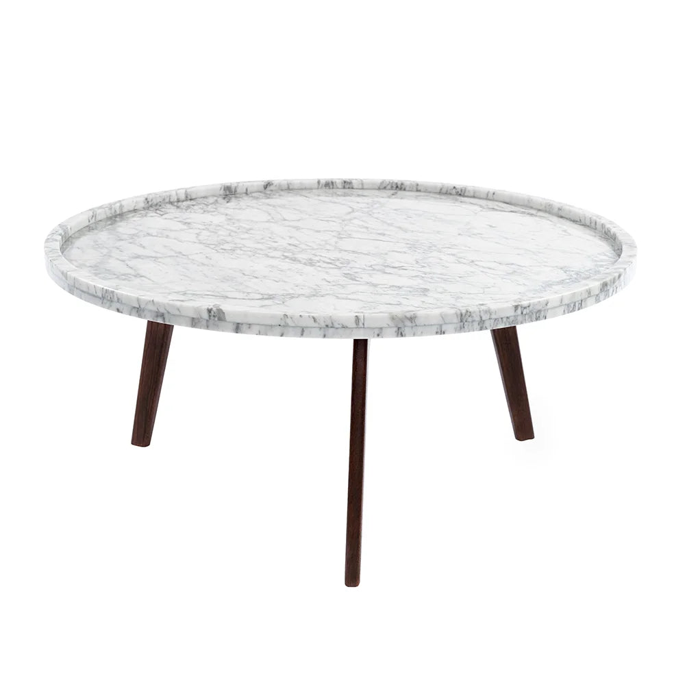 Round White Marble Coffee Table with Walnut Legs G8425