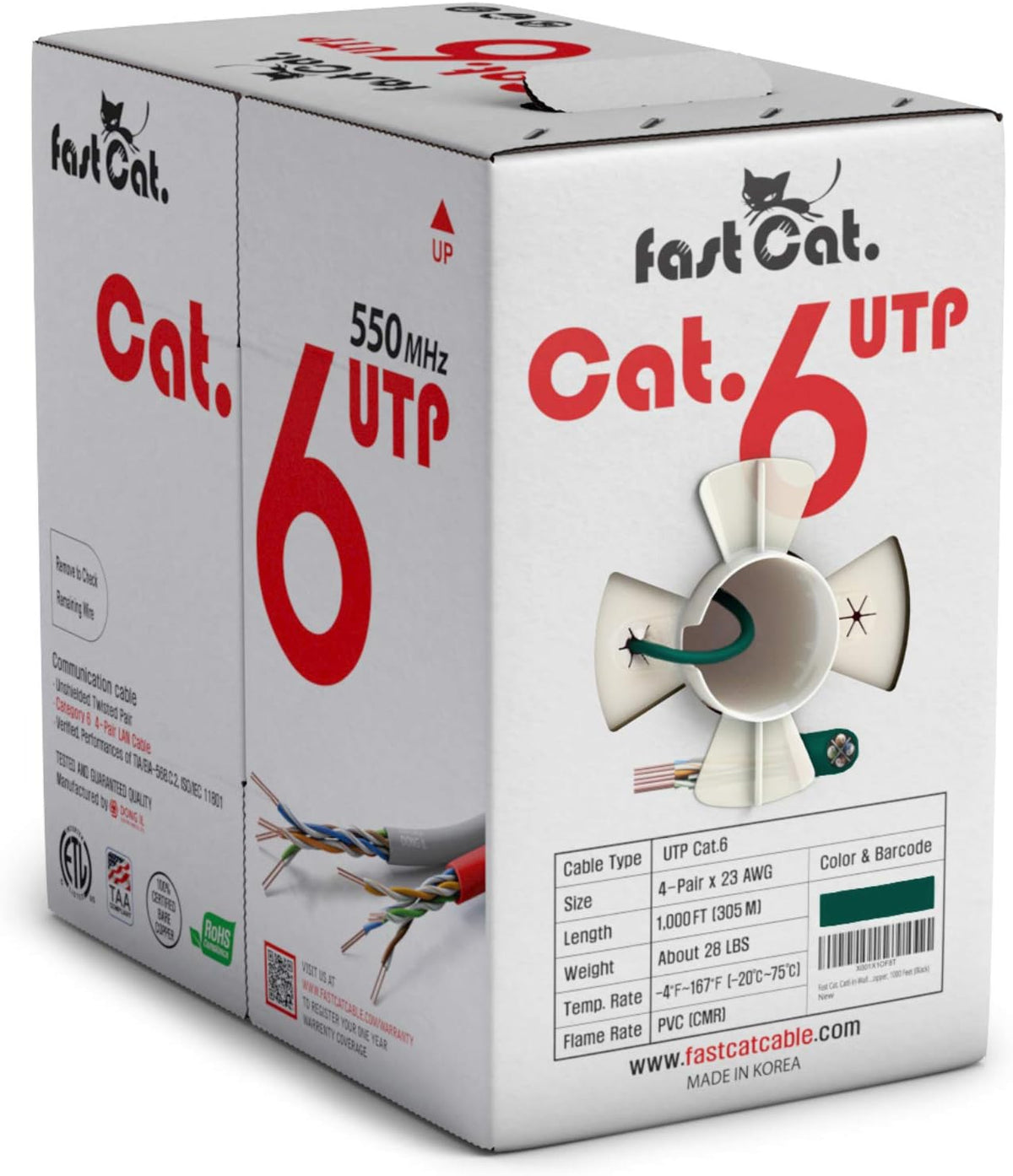 Cat6 Ethernet Cable 1000ft 23 AWG Solid Bare Copper Yellow R403718