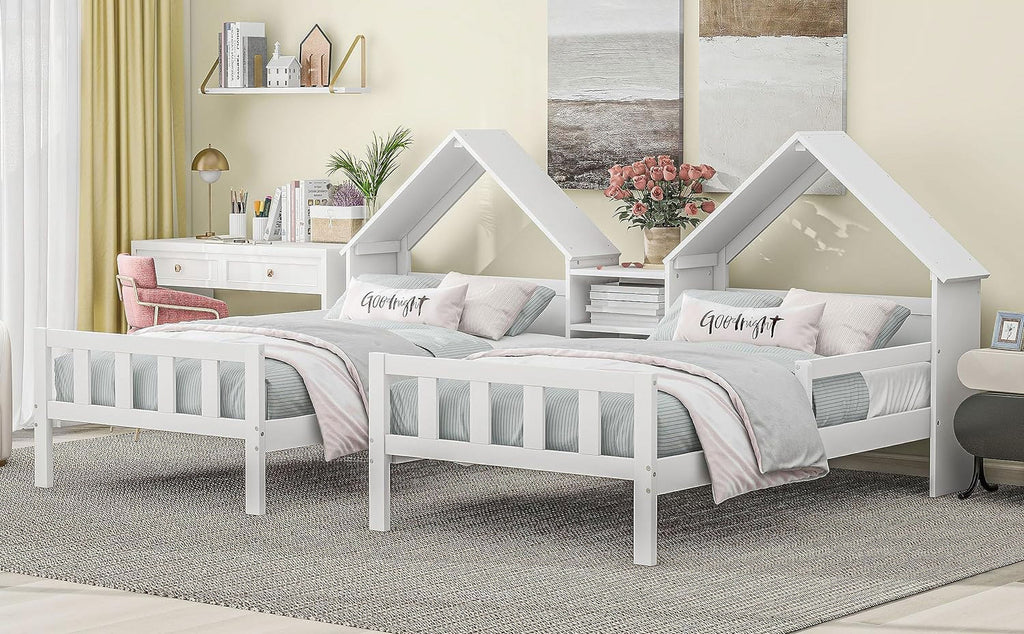 White Double Size Platform Bed with House-Shaped Headboard D365
