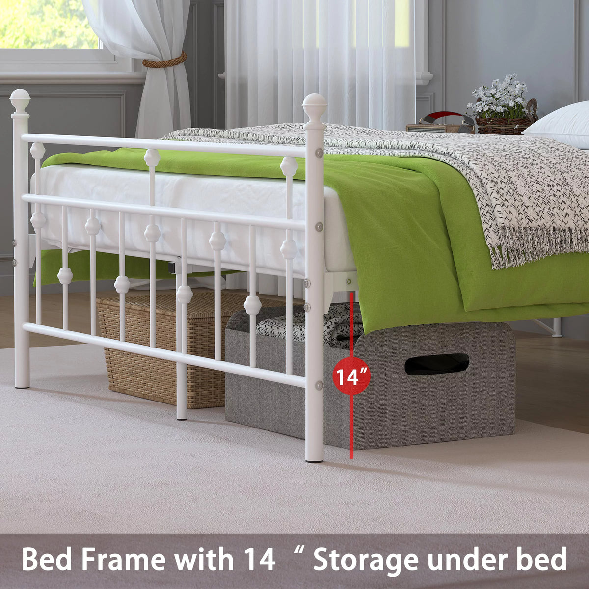 White Full Size Metal Platform Bed Frame with Headboard Footboard C823