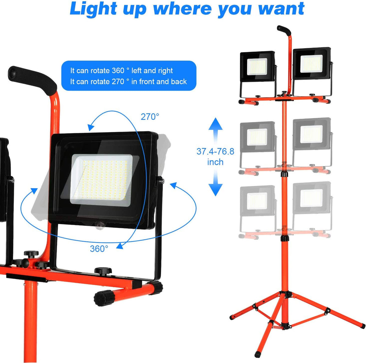 100W 10000 Lumen Dual-Head LED Work Light with Metal Telescopic Tripod Stand Z52512