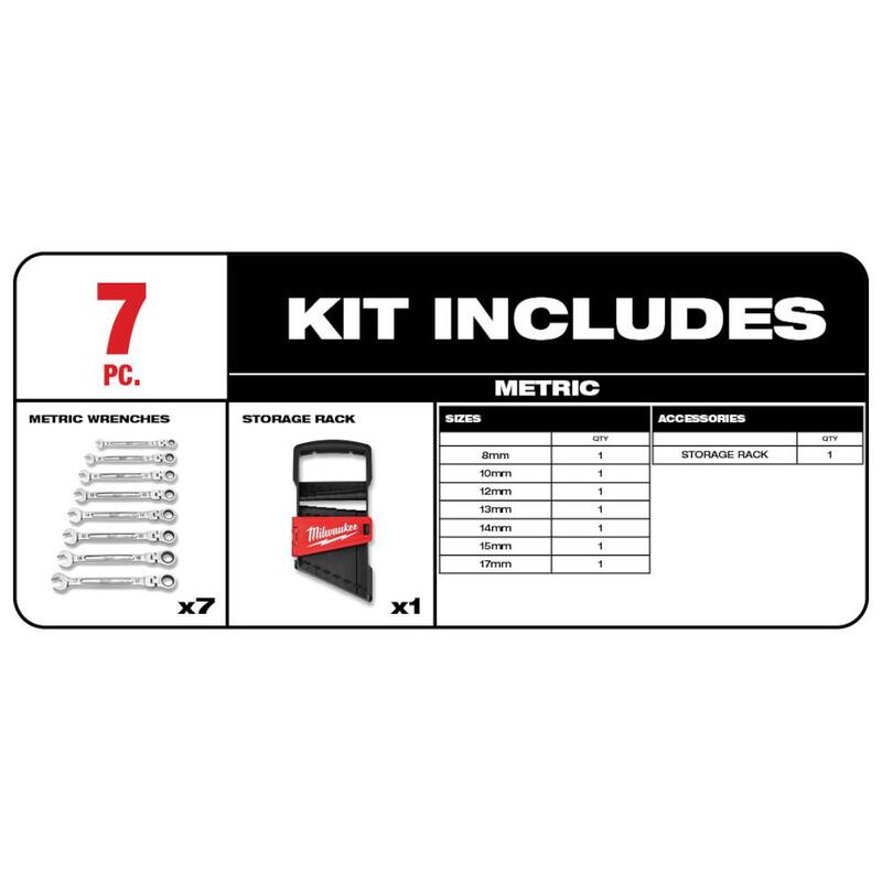 11-Piece Flex-Head Ratcheting Combination Wrench Set Metric G159479