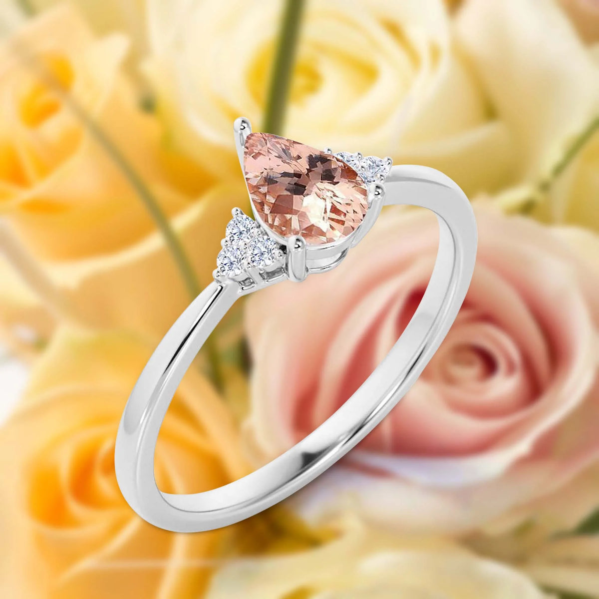 1.25 Carat Pear Cut Morganite And Diamond Moissanite Engagement Ring in 925 Sterling Silver With 18k White Gold Plating Z82233
