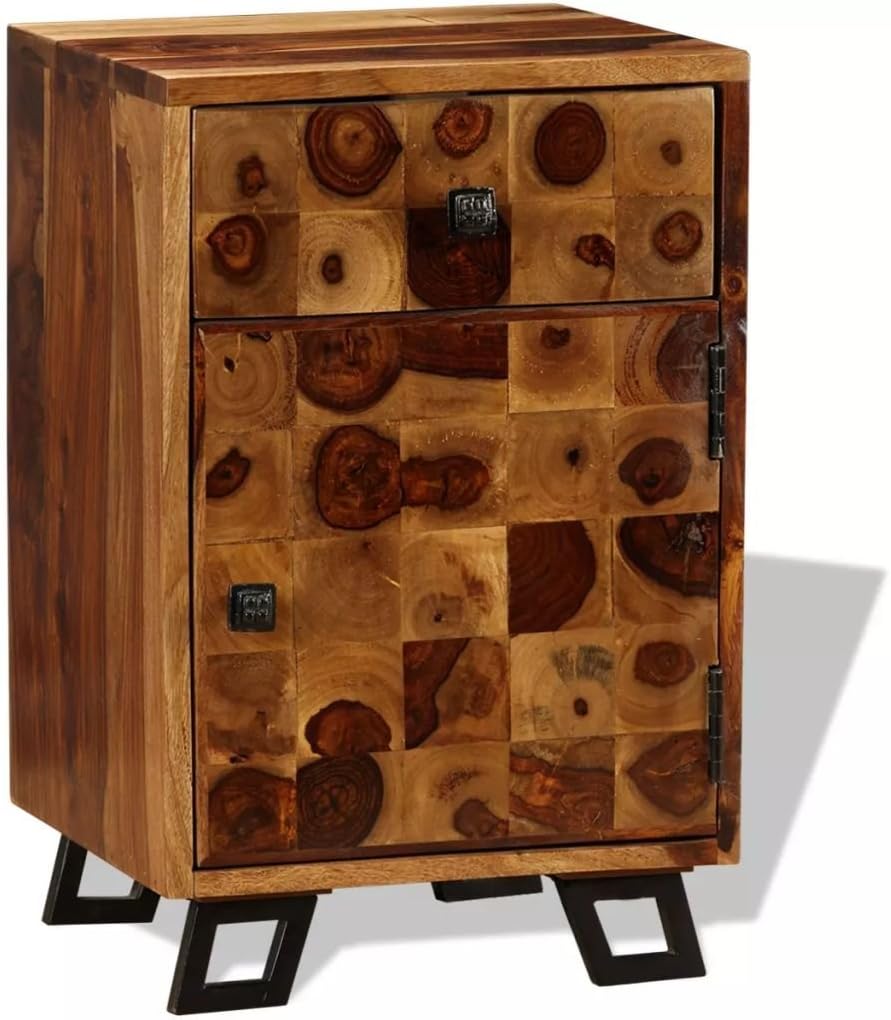 Solid Sheesham Wood Nightstand with Drawer A825