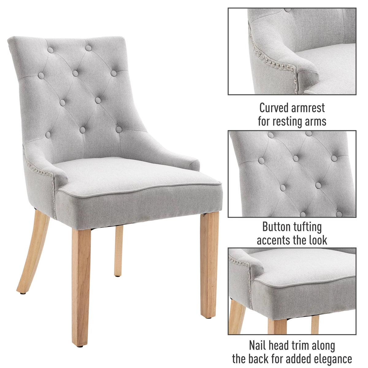 Light Grey Fabric Dining Chairs Set of 2 J59710