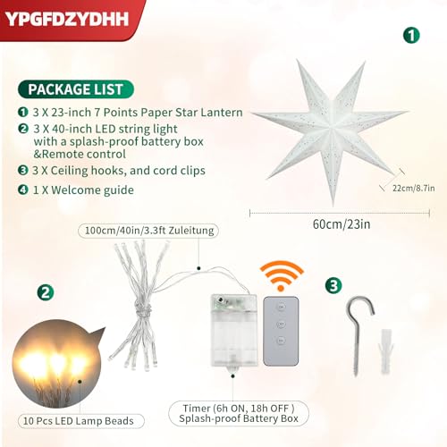 23" 7-Point Paper Star Lantern with LED Lights and Remote T42239