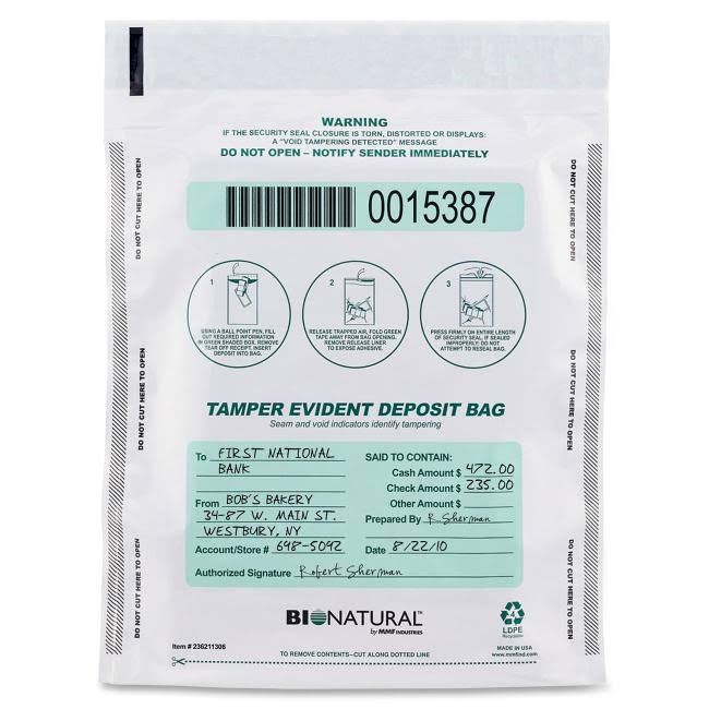 Cash Bags 9 x 12 White 100/Pack K9949