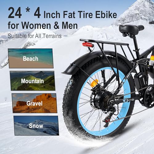 3000W Peak Fat-Tire Dual Motor Electric-Bicycle 52V 25AH Battery 38MPH Full Suspension 24 Inch Ebike D1185