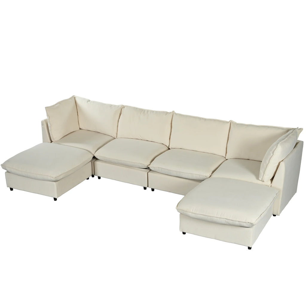Large U-Shape Sectional Sofa with Removable Ottomans K394