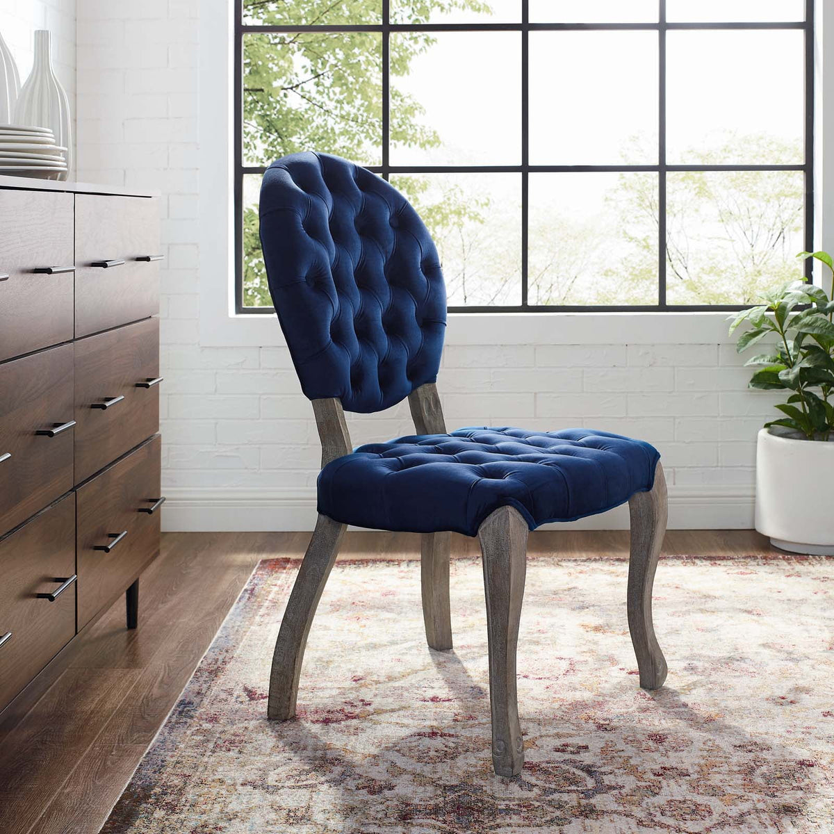 Navy Blue Velvet Wood Side Chair V109819