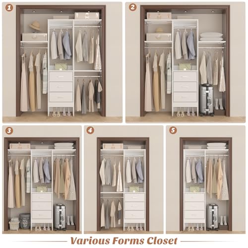 48" White Closet Organizer System with 3 Fabric Drawers and 3 Adjustable Shelves N3881