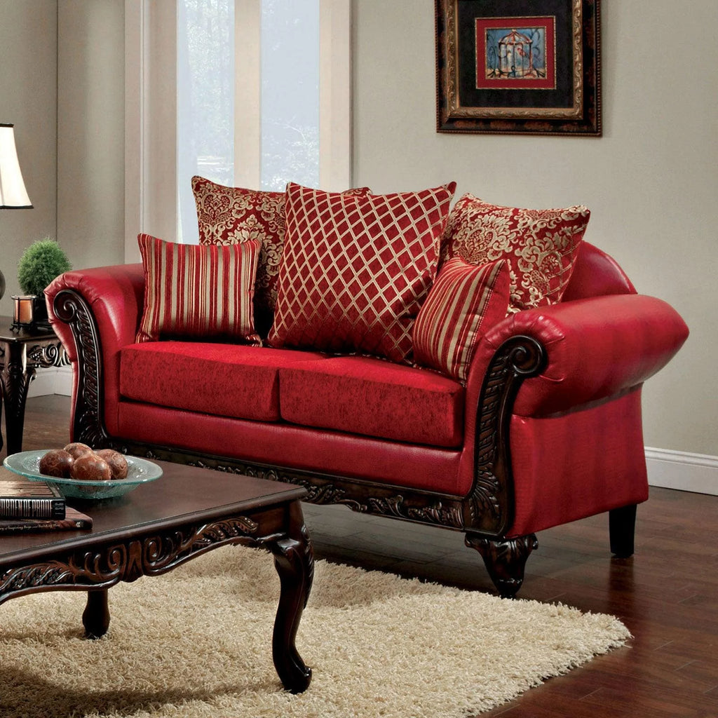 Red Leatherette Sofa and Loveseat C900